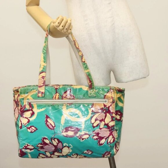 CHANEL Tote Bag Canvas PVC Green Silver CC Auth 140713 - Picture 14 of 16